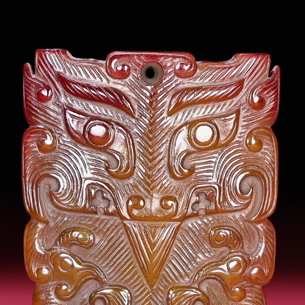 An Exquisite White Jade Beast-Face Pattern Brand - 2