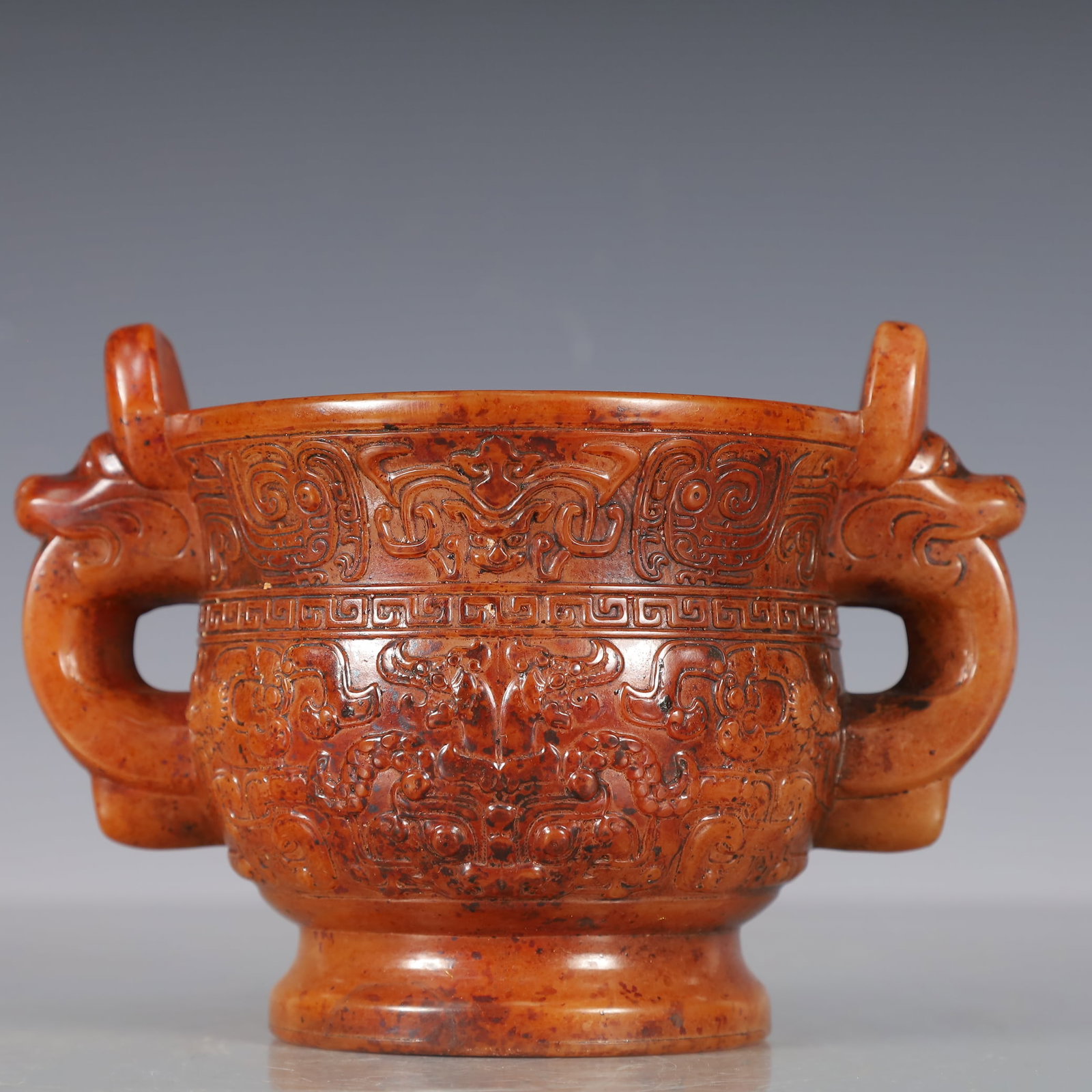 A Exquisite Gao Guyu Beast-Face Pattern Double-Ears Censer - 3