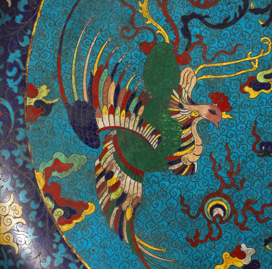 An Exquisite Cloisonne Dragon and Phoenix Pattern Lotus Pattern Plate - 3