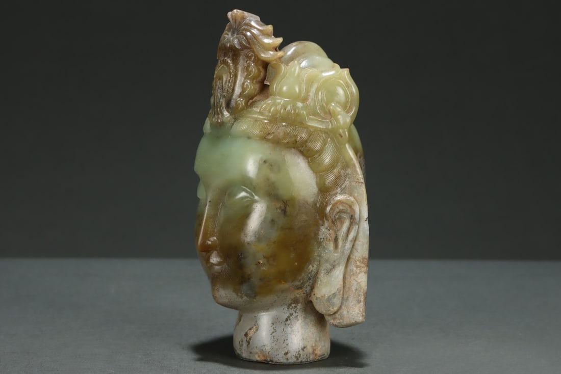 An Exquisite White Jade Buddha head - 6
