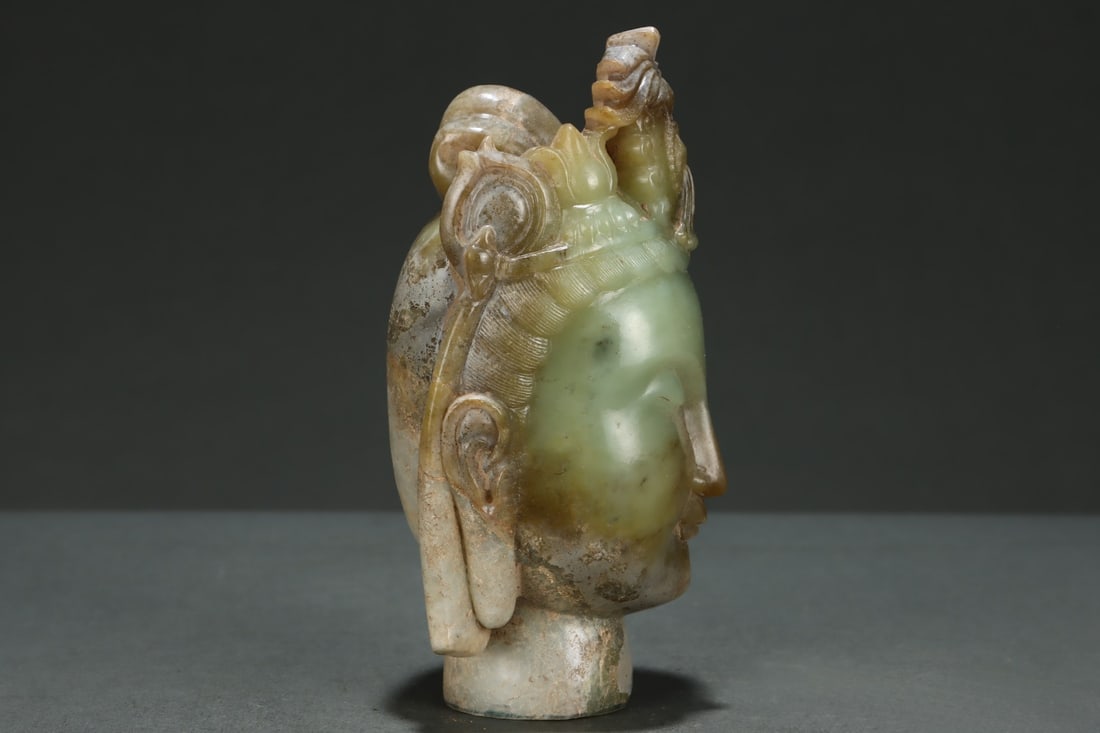 An Exquisite White Jade Buddha head - 8