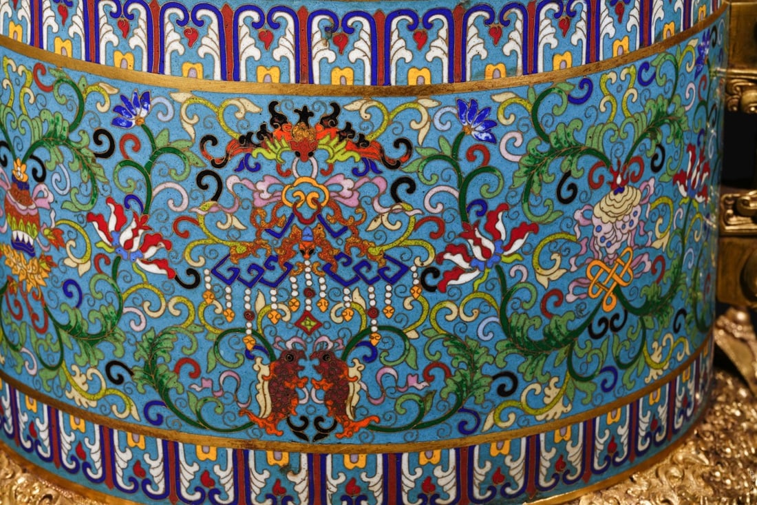 An Exquisite Cloisonne Lotus Pattern Eight Treasures Pattern Double-Ears and Tripod Censer - 5