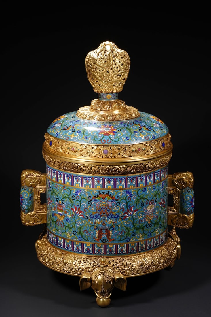 An Exquisite Cloisonne Lotus Pattern Eight Treasures Pattern Double-Ears and Tripod Censer - 8