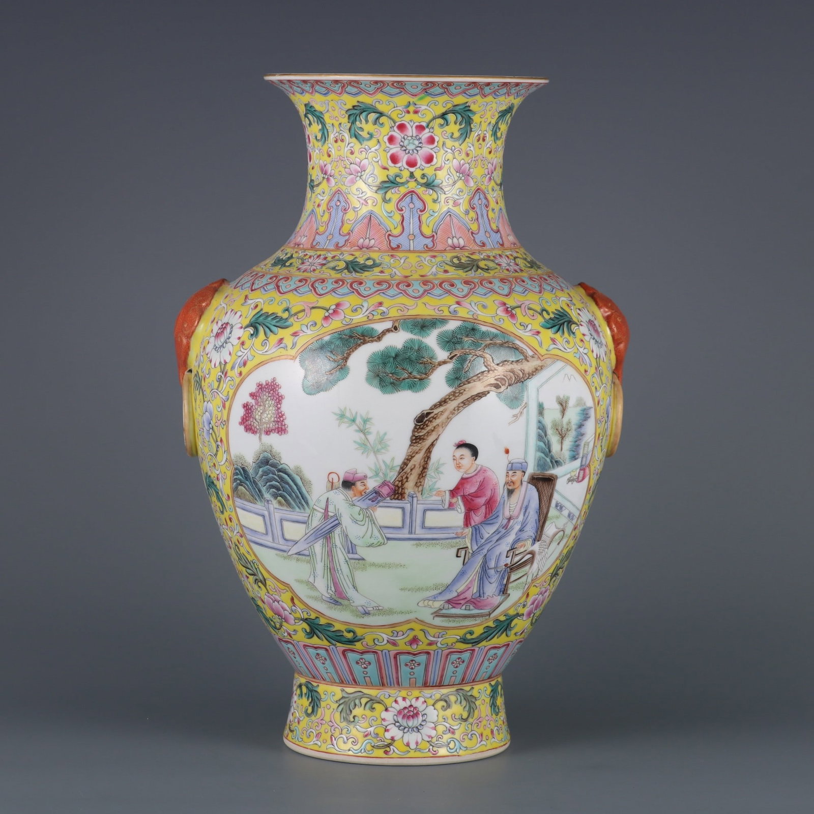 An Exquisite Famille-Rose Character and Story Pattern Lotus Pattern Double-Ears Vase: An Exquisite Famille-Rose Character and Story Pattern Lotus Pattern Double-Ears Vase Qing Dynasty, China Qianlong Six-character Mark Size:32.2cm (The Dimensions Of All Batches Are Manually