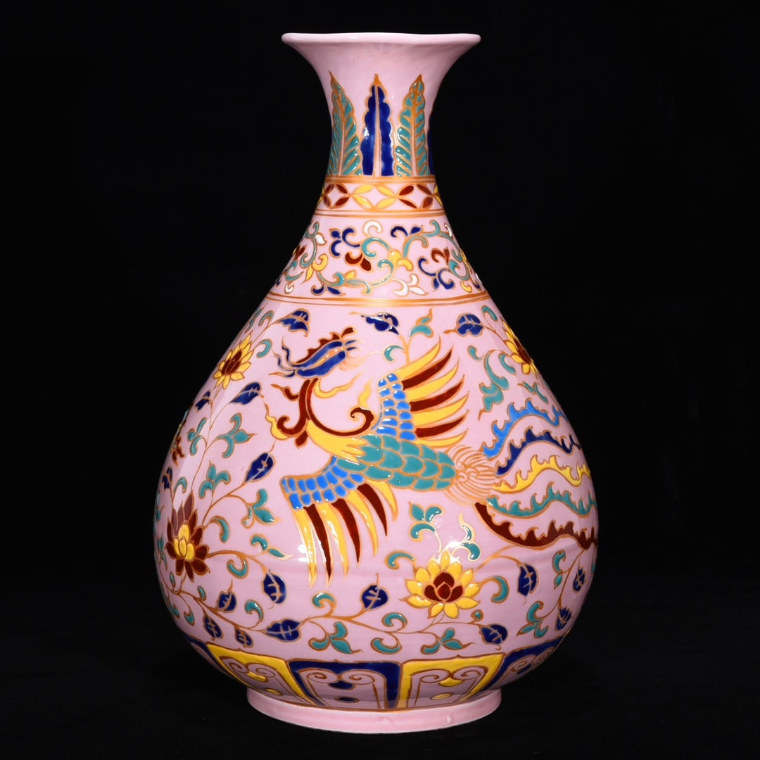 An Exquisite Wucai Dragon and Phoenix Pattern Lotus Pattern Vase - 12