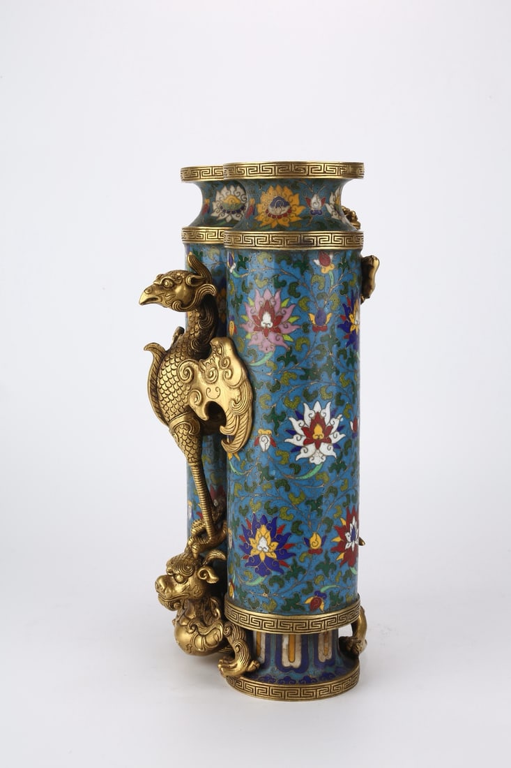 An Exquisite Cloisonne Lotus Pattern Dragon Phoenix Pattern Vase - 2