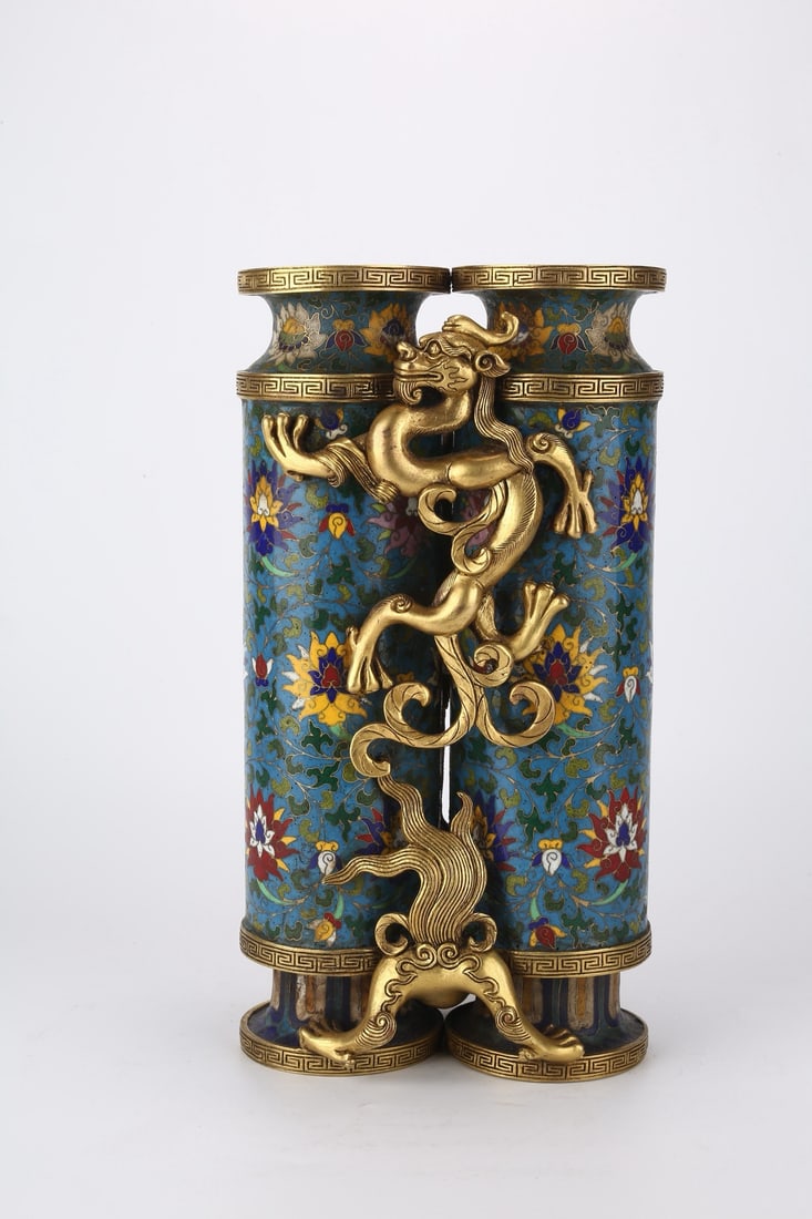 An Exquisite Cloisonne Lotus Pattern Dragon Phoenix Pattern Vase - 3