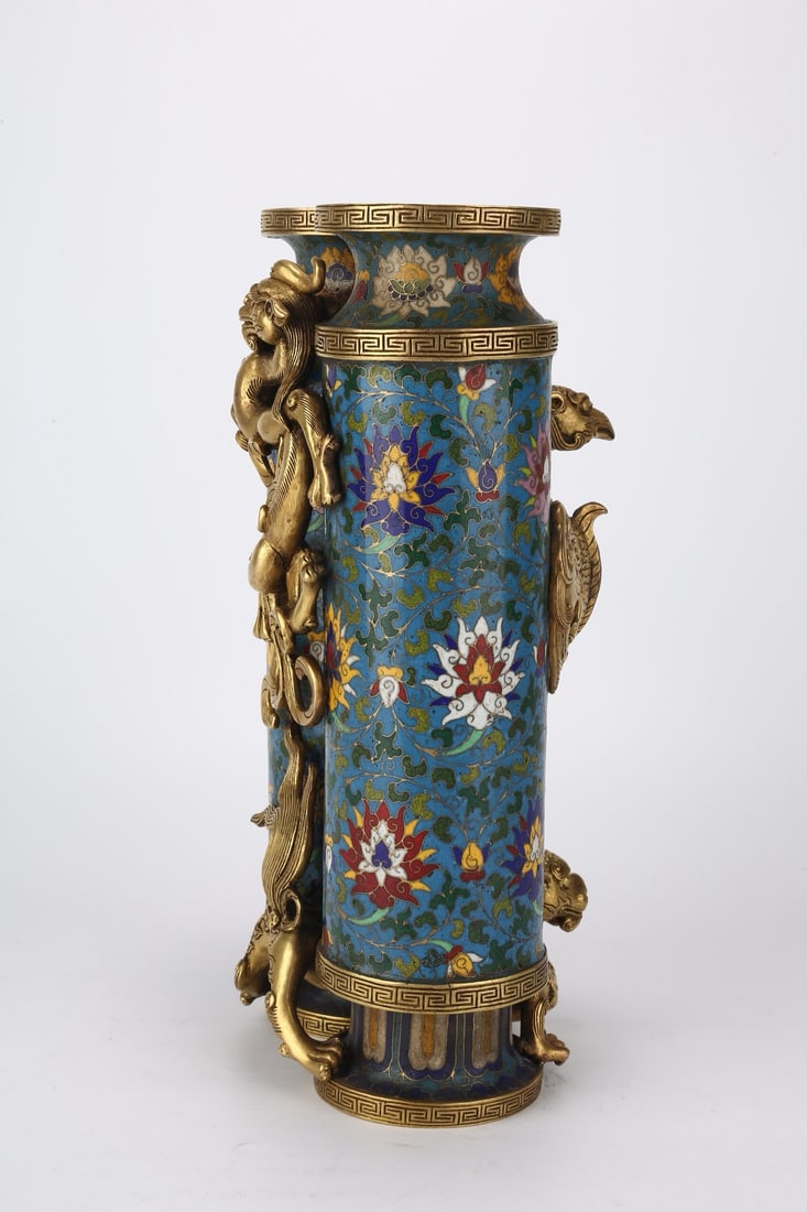 An Exquisite Cloisonne Lotus Pattern Dragon Phoenix Pattern Vase - 4