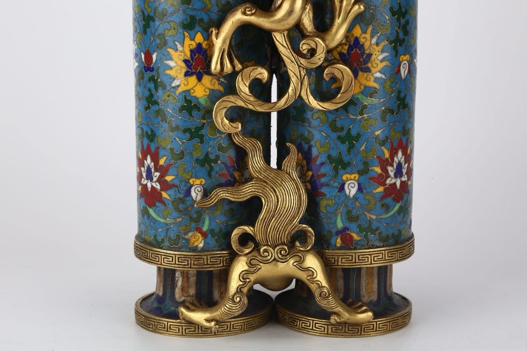 An Exquisite Cloisonne Lotus Pattern Dragon Phoenix Pattern Vase - 6