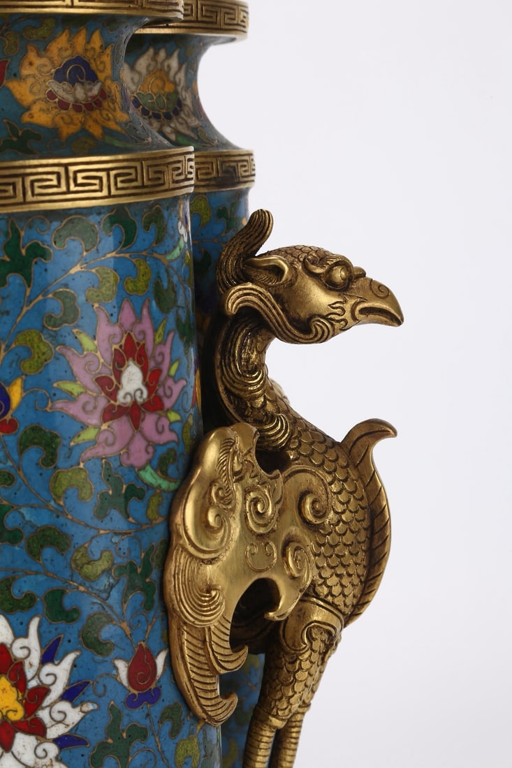 An Exquisite Cloisonne Lotus Pattern Dragon Phoenix Pattern Vase - 7