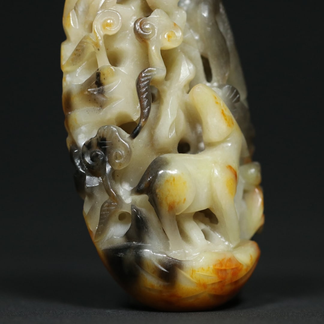 An Exquisite White Jade Deer Pattern Crane Pattern Hand Piece - 5