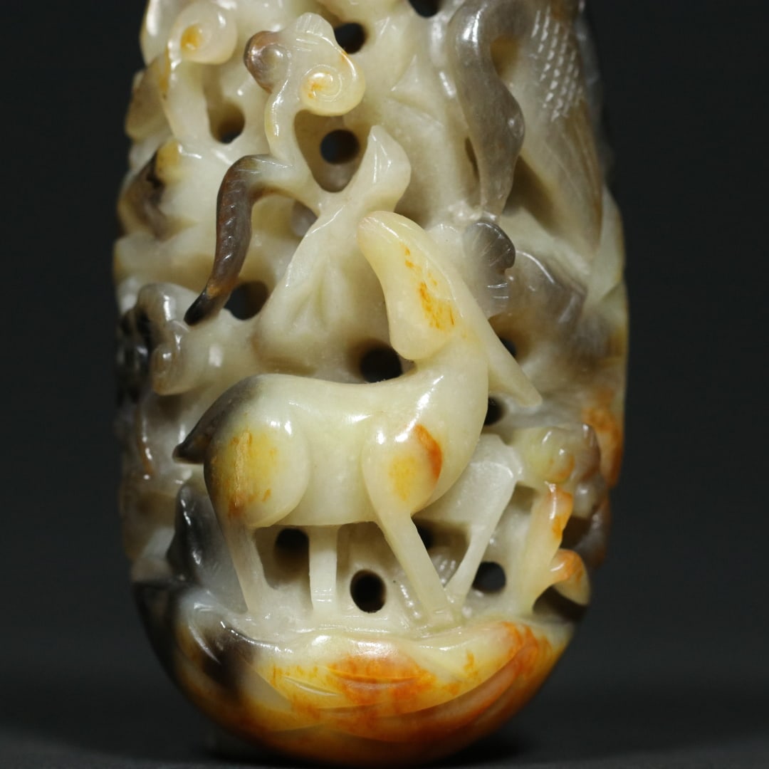 An Exquisite White Jade Deer Pattern Crane Pattern Hand Piece - 7