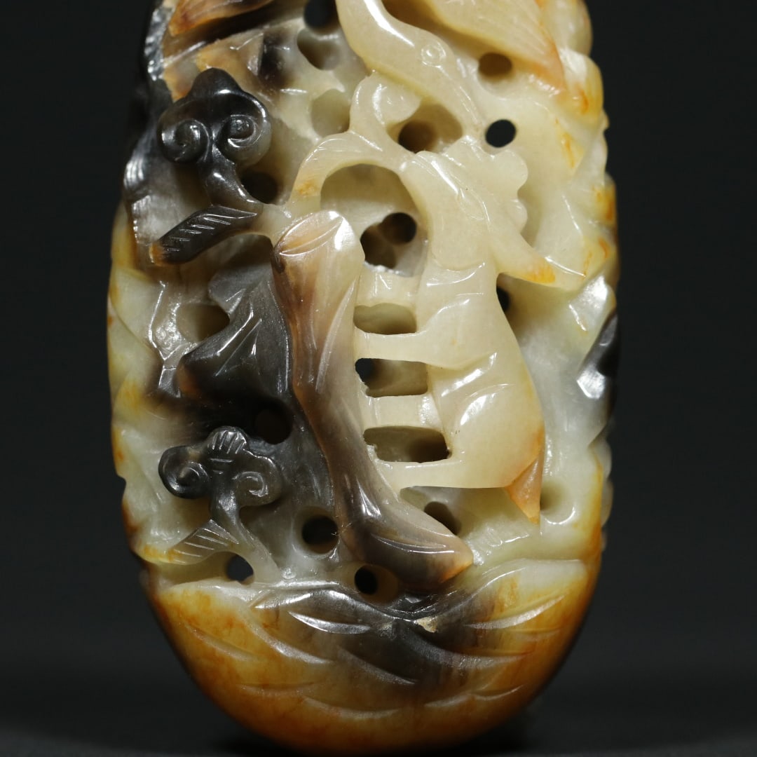 An Exquisite White Jade Deer Pattern Crane Pattern Hand Piece - 9