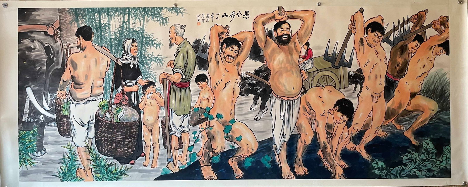 A beautiful painting of Xu Beihong's Yu Gong Moving Mountains: Xu Beihong's Yu Gong Moves Mountains painting SIZE: 1.45x3.60cm (The Dimensions Of All Batches Are Manually Measured.If You Need More Detailed Information, Please Contact Our Customer Service Before B
