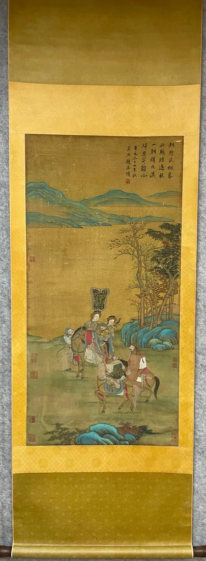 A beautiful portrait of Zhao Mengfu: A portrait of Zhao Mengfu SIZE: 51x103cm (The Dimensions Of All Batches Are Manually Measured.If You Need More Detailed Information, Please Contact Our Customer Service Before Bidding.)