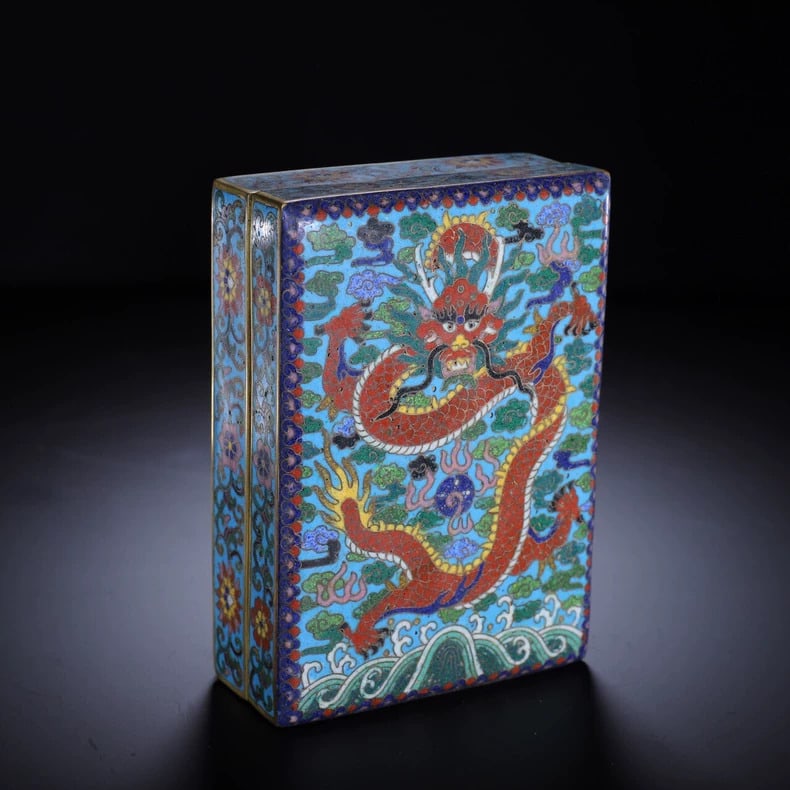 A beautiful Qing Dynasty cloisonne dragon-patterned square box - 10