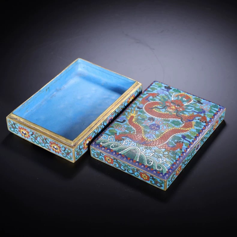 A beautiful Qing Dynasty cloisonne dragon-patterned square box - 3