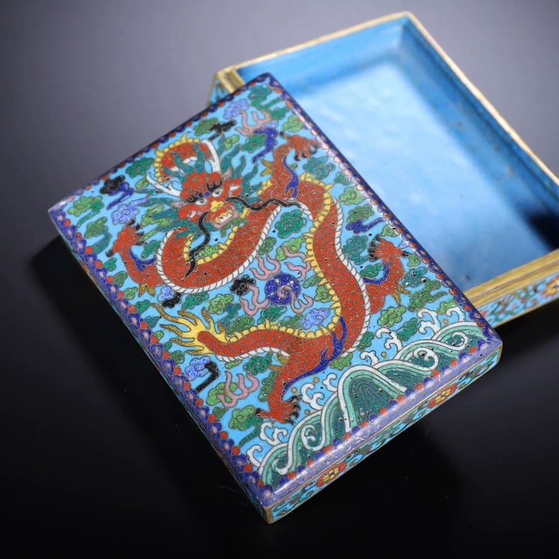 A beautiful Qing Dynasty cloisonne dragon-patterned square box - 6