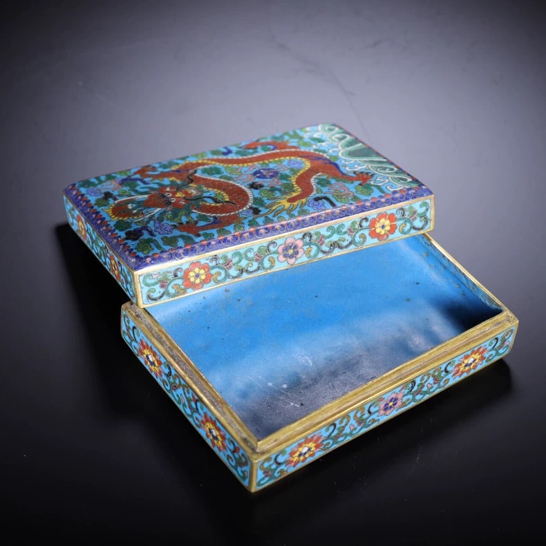 A beautiful Qing Dynasty cloisonne dragon-patterned square box - 7