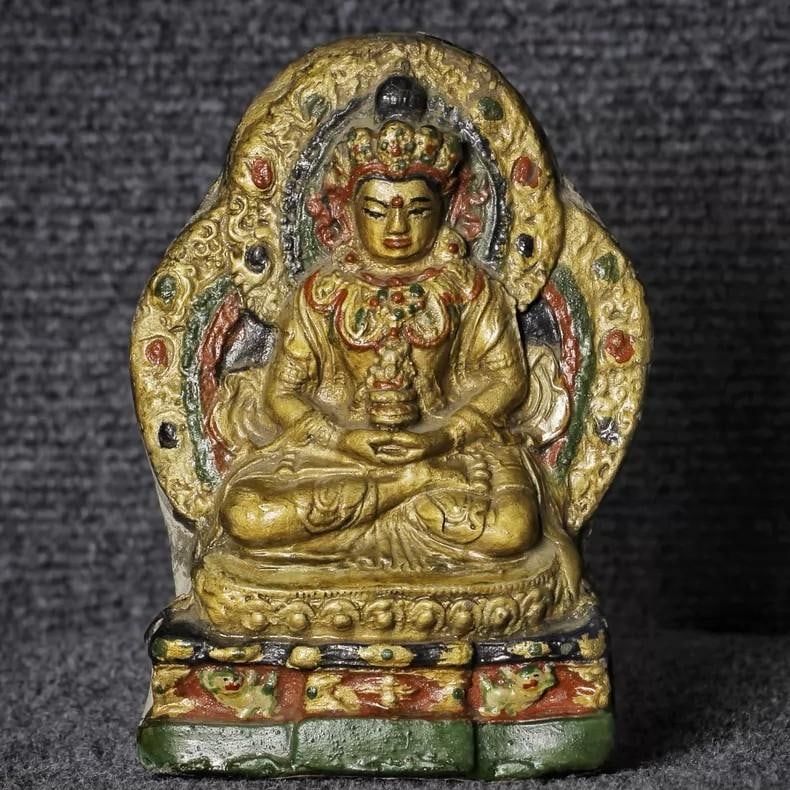 A beautifully painted Song Dynasty longevity Buddha tsa-csa (1 of 6)