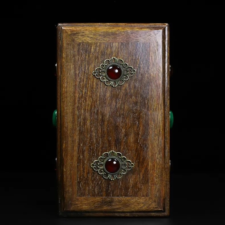 A fine Qing Dynasty rosewood gem-inlaid mechanism box: Qing Dynasty rosewood gem-inlaid mechanism box SIZE: L:24cm W:14cm W:7cm (The Dimensions Of All Batches Are Manually Measured.If You Need More Detailed Information, Please Contact Our Customer Service