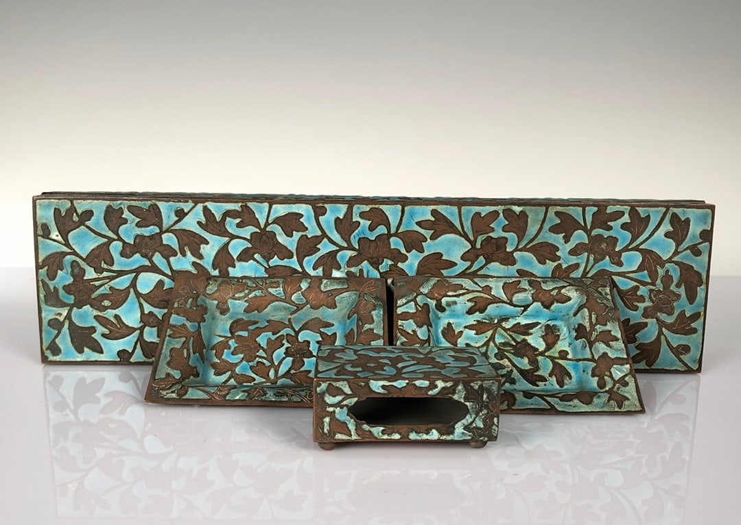 A beautiful set of Republic-era bronze incense blue entwined floral tobacco sets (1 of 9)