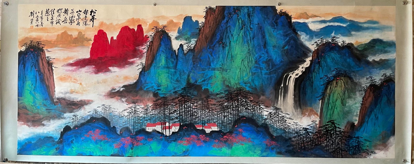 A beautiful landscape painting by Liu Haisu: Liu Haisu's landscape painting SIZE: 1.45x3.60cm (The Dimensions Of All Batches Are Manually Measured.If You Need More Detailed Information, Please Contact Our Customer Service Before Bidding.)