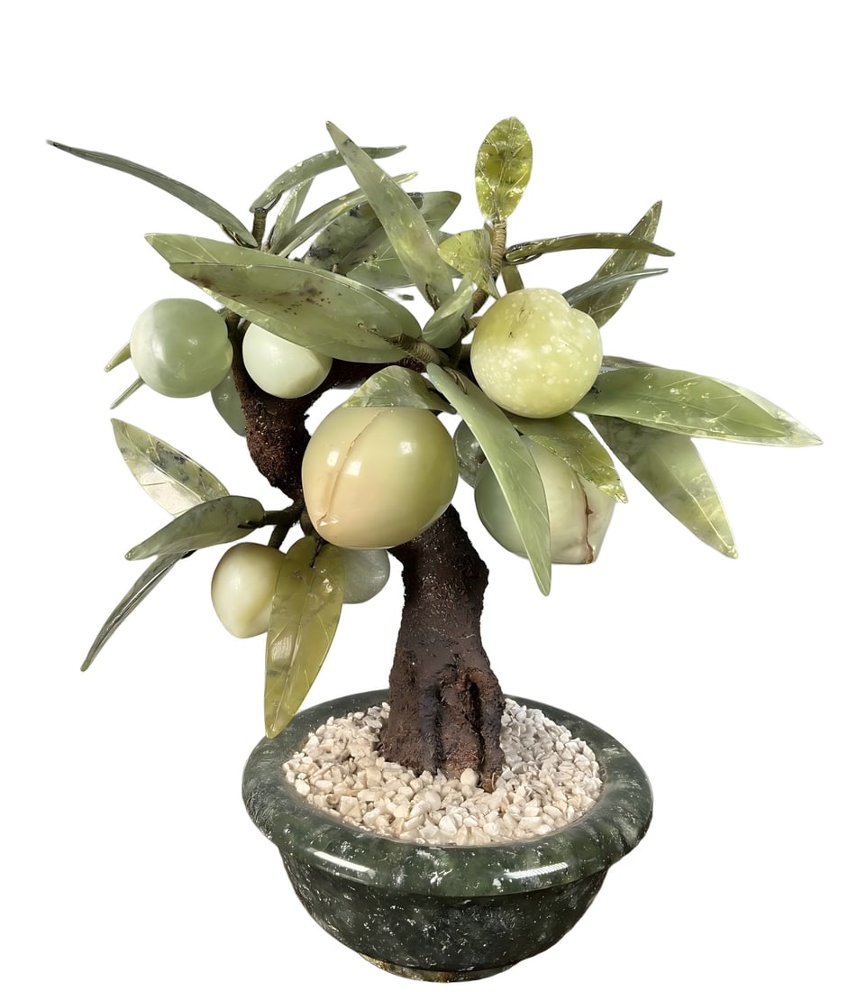 A beautiful late Qing dynasty Xiuyu carved longevity peach bonsai (1 of 5)