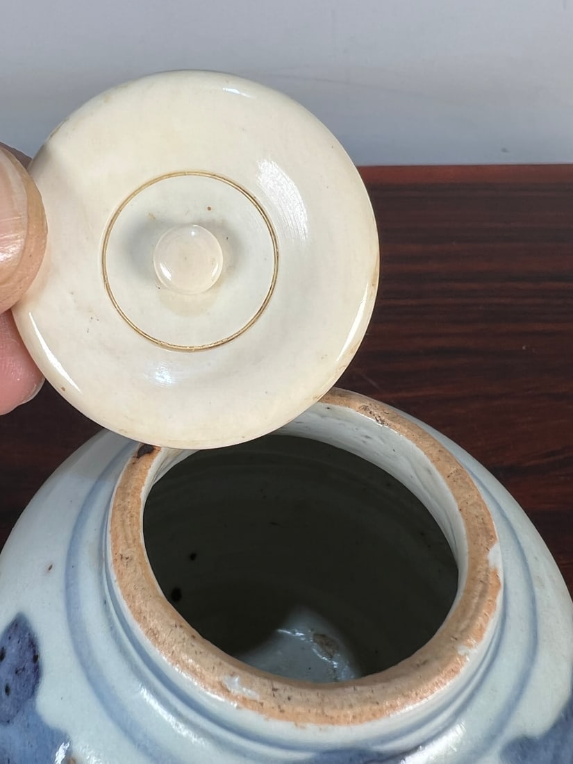 A fine Ming dynasty blue-and-white scroll grass-patterned small jar - 8