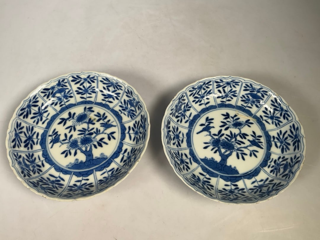 A pair of exquisite Qing Dynasty Kangxi blue-and-white plates with floral patterns (1 of 11)