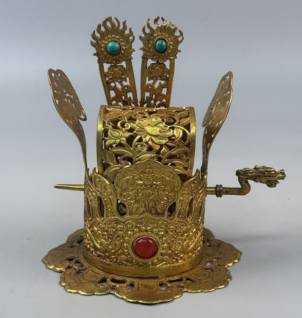 A fine Qing Dynasty gilded gemstone hat crown (1 of 7)