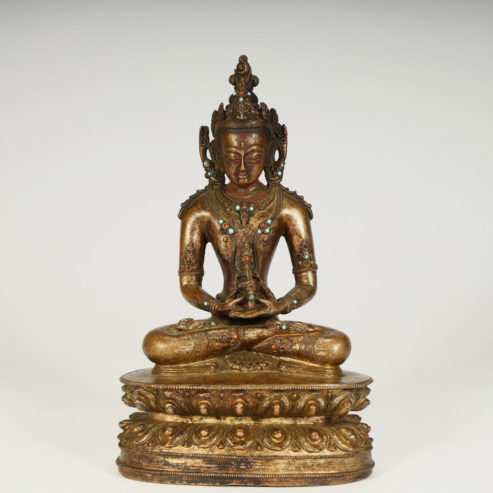 A fine Ming Dynasty alloy bronze inlaid Amitayus Buddha seated statue (1 of 12)