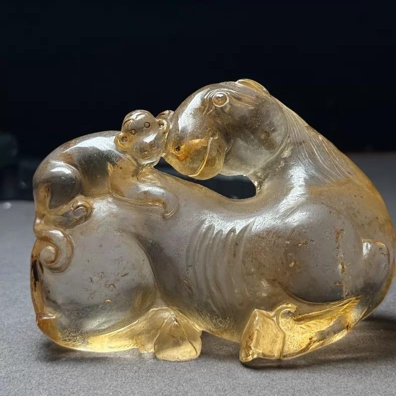 A fine Tang Dynasty crystal carved ornament for horseback enfeoffment: Tang Dynasty crystal carved horseback marquis ornament SIZE: 5.4x3.9x1.9cm W:38.6g (The Dimensions Of All Batches Are Manually Measured.If You Need More Detailed Information, Please Contact Our Custom
