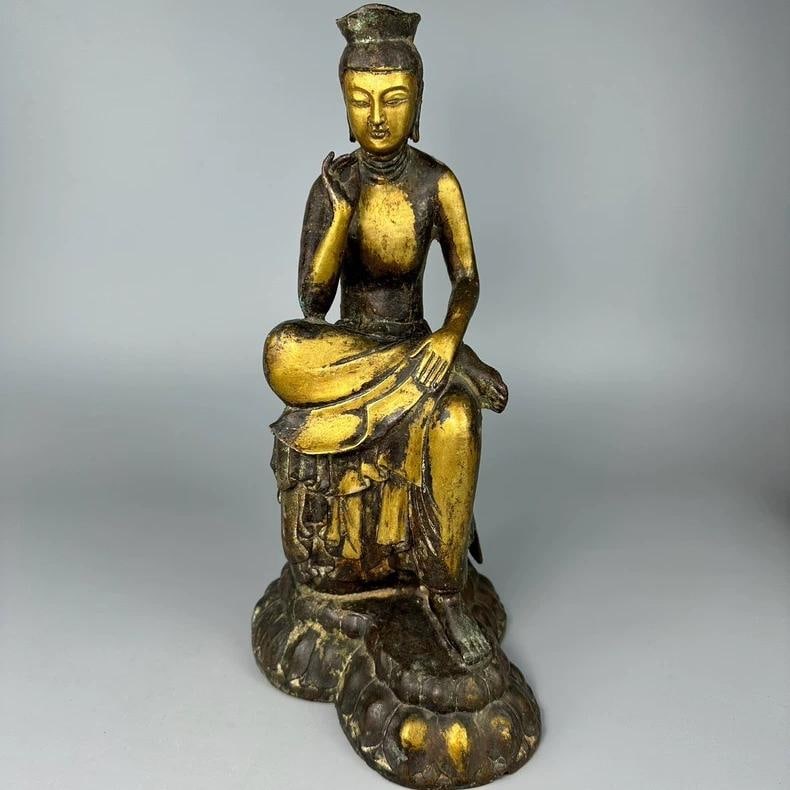 A fine Ming Dynasty gilt bronze Sisi Buddha: Ming Dynasty gilt bronze 'Sisi Buddha' SIZE: L:16.7cm W:13cm H:29cm (The Dimensions Of All Batches Are Manually Measured.If You Need More Detailed Information, Please Contact Our Customer Service Befo