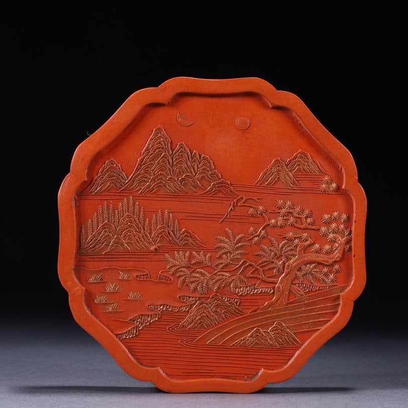 A fine piece of Qing Dynasty cinnabar ink: Qing Dynasty cinnabar ink SIZE: D:11.8cmW:2.1cmW:763g (The Dimensions Of All Batches Are Manually Measured.If You Need More Detailed Information, Please Contact Our Customer Service Before Bidding.)