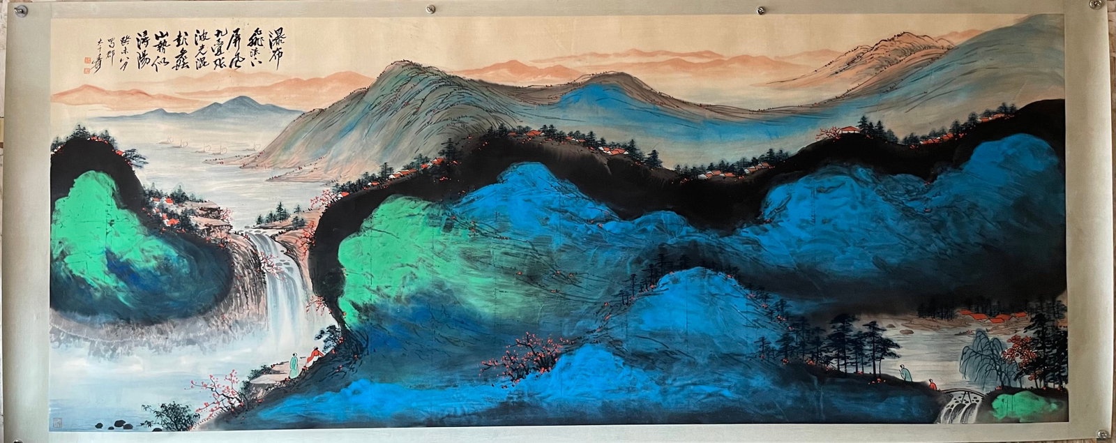 A beautiful landscape painting by Zhang Daqian: Zhang Daqian's landscape paintings SIZE: 1.45x3.60cm (The Dimensions Of All Batches Are Manually Measured.If You Need More Detailed Information, Please Contact Our Customer Service Before Bidding.)