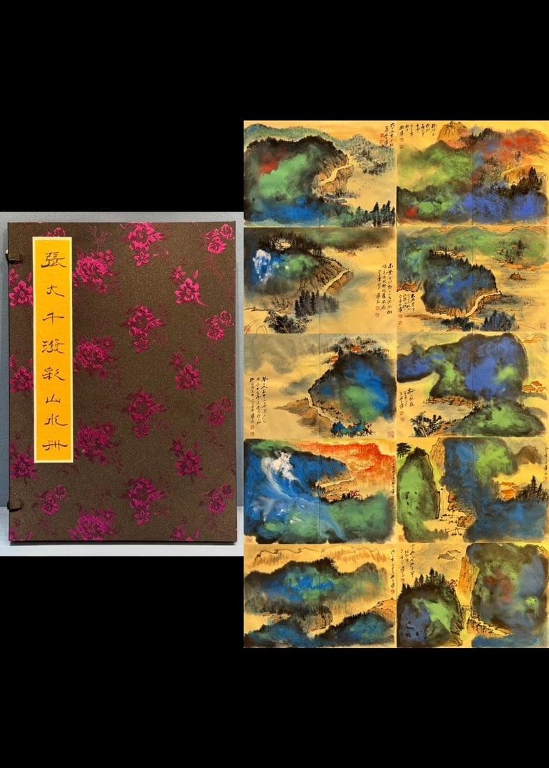 A beautiful album illustration by Zhang Daqian: Zhang Daqian's album leaf illustration SIZE: 64x45cm (The Dimensions Of All Batches Are Manually Measured.If You Need More Detailed Information, Please Contact Our Customer Service Before Bidding.)