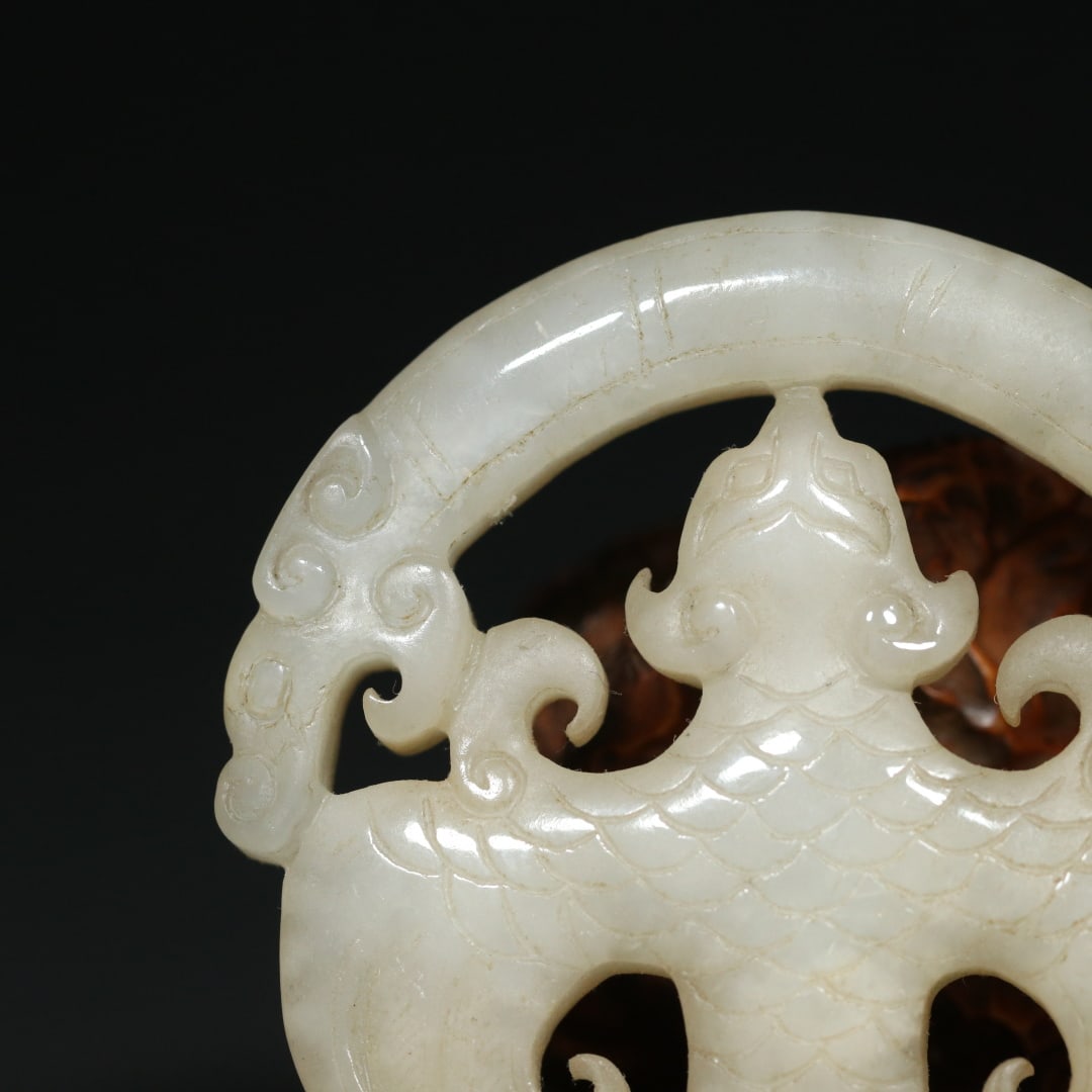An Exquisite White Jade Dragon and Phoenix Pattern Pendant - 4