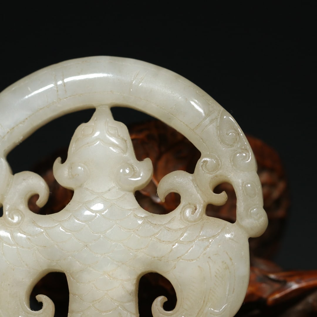 An Exquisite White Jade Dragon and Phoenix Pattern Pendant - 5