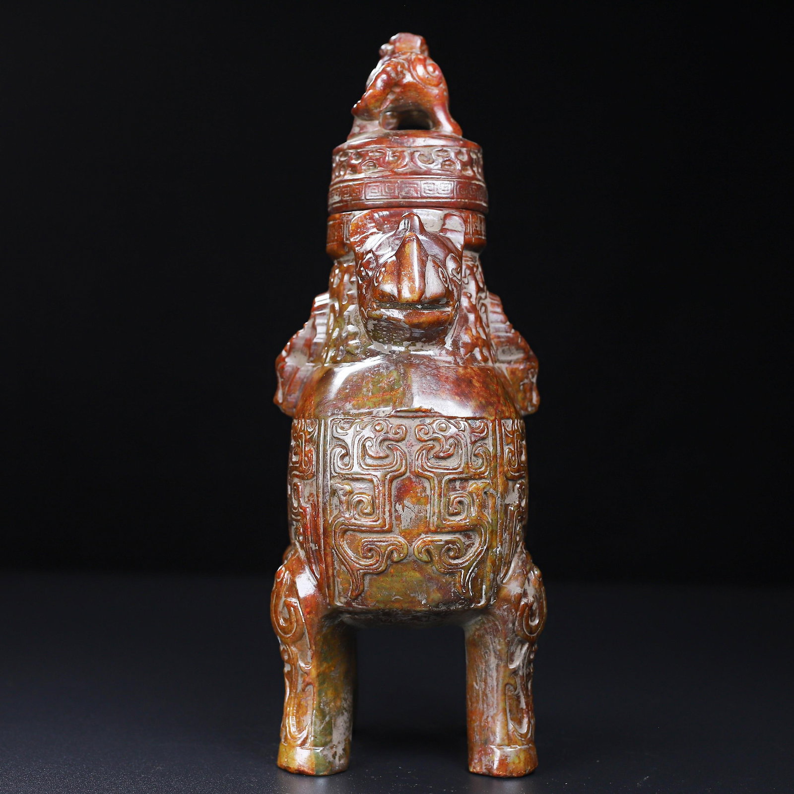 An Exquisite White Jade Rhinoceros Pattern Vase - 6