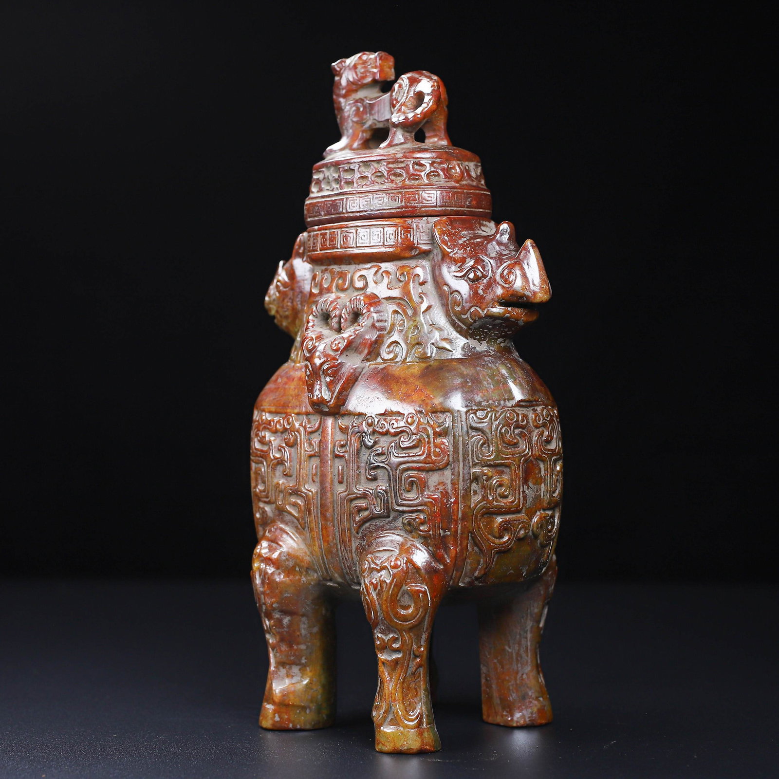 An Exquisite White Jade Rhinoceros Pattern Vase - 8