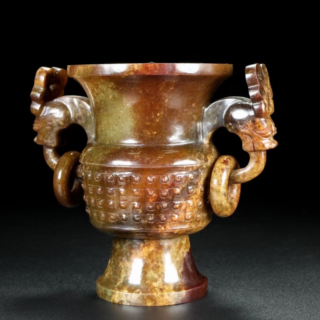 An Exquisite White Jade Double-Ears Goblet - 4