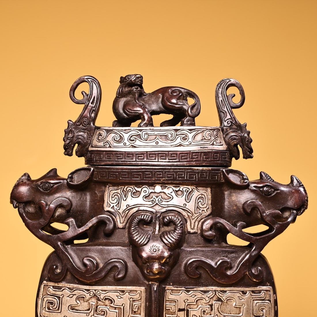 An Exquisite Silver Bronze Double-Ears Censer - 3