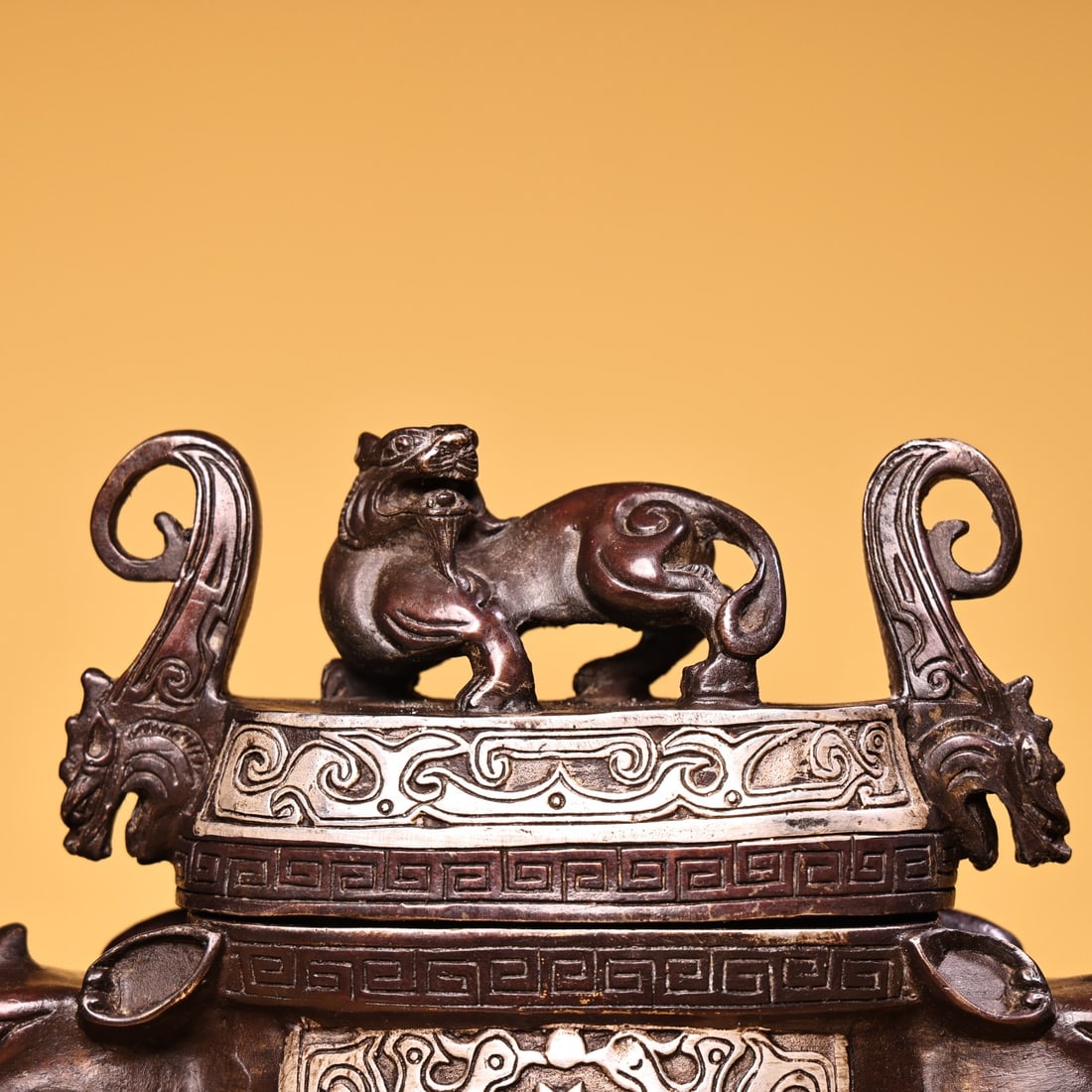 An Exquisite Silver Bronze Double-Ears Censer - 4