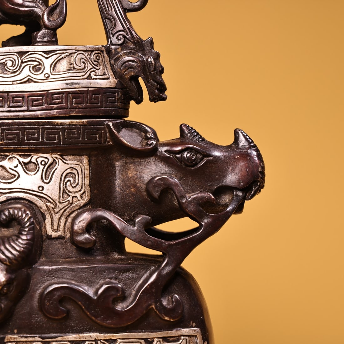 An Exquisite Silver Bronze Double-Ears Censer - 5