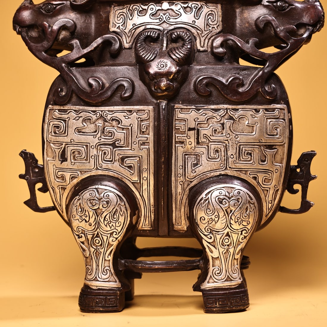 An Exquisite Silver Bronze Double-Ears Censer - 6