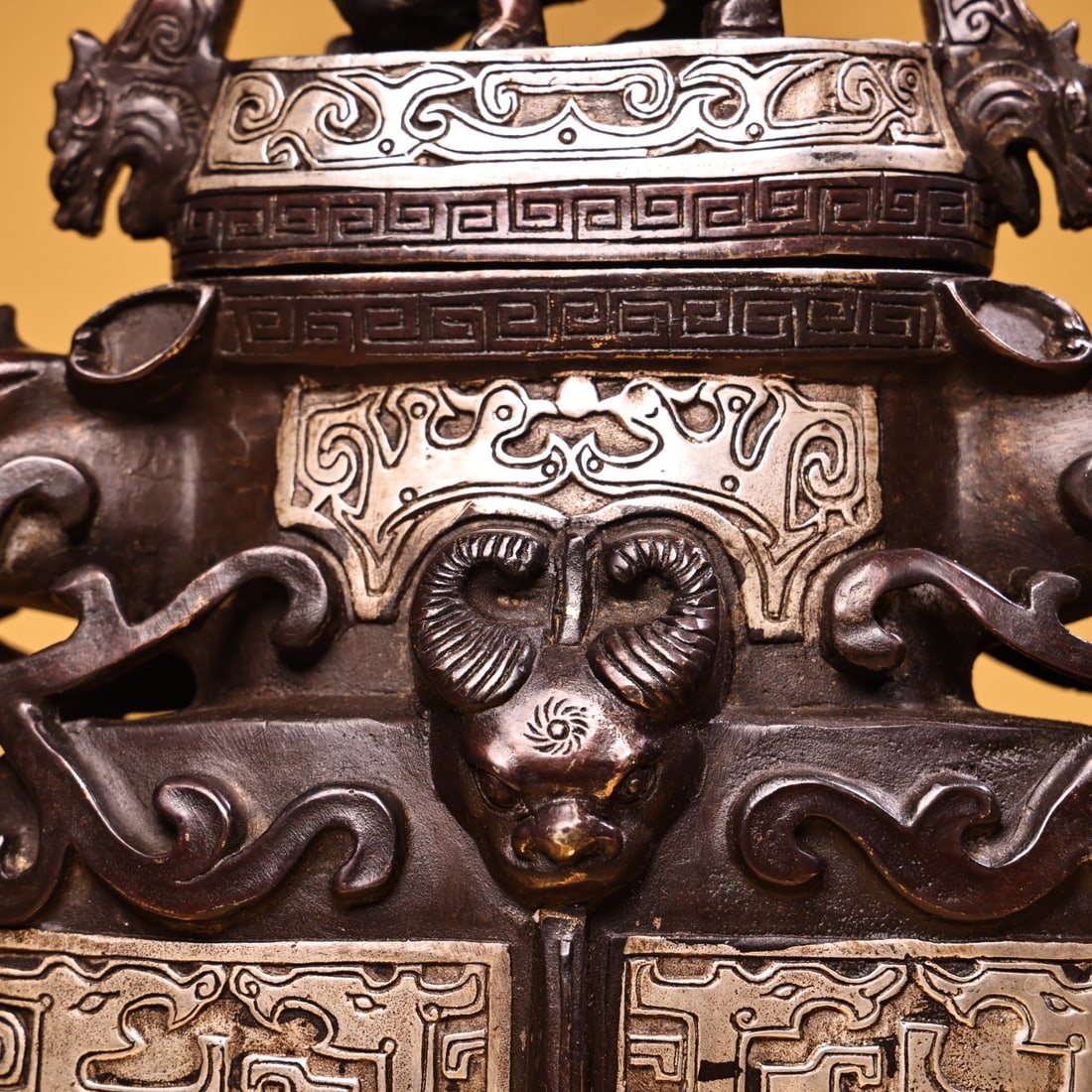 An Exquisite Silver Bronze Double-Ears Censer - 7