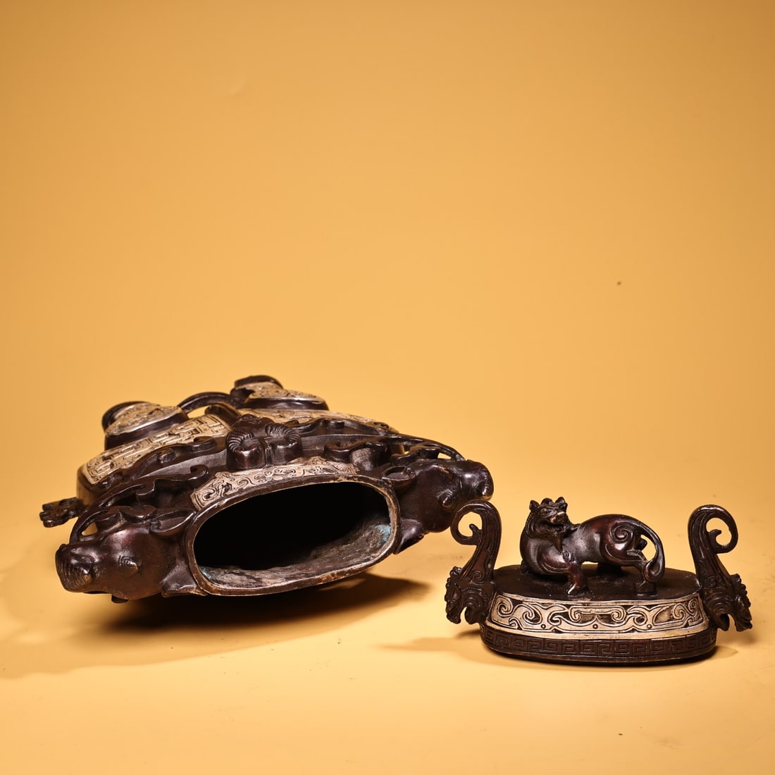 An Exquisite Silver Bronze Double-Ears Censer - 8