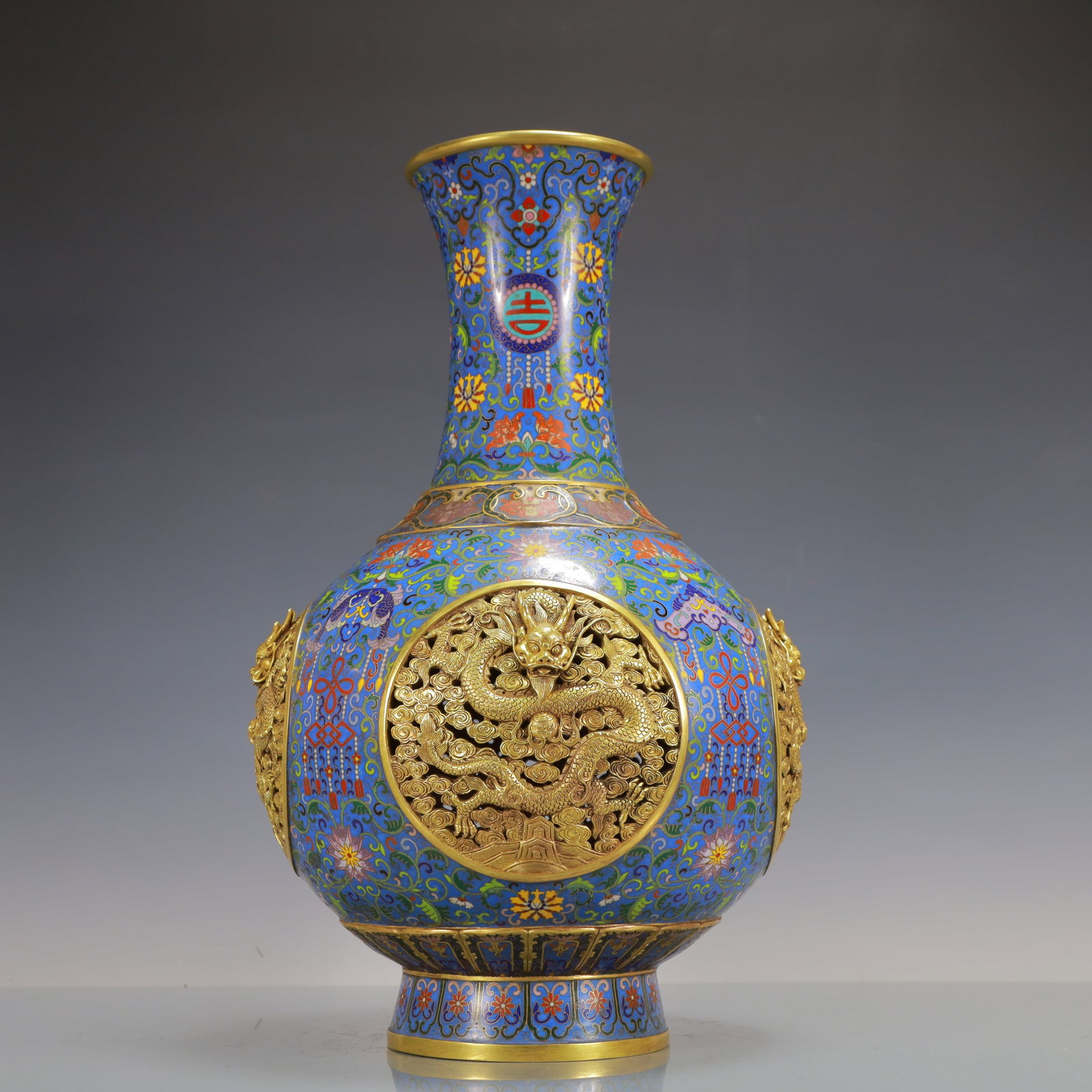 A Huge Cloisonne Hollow Dragon Pattern Vase - 2