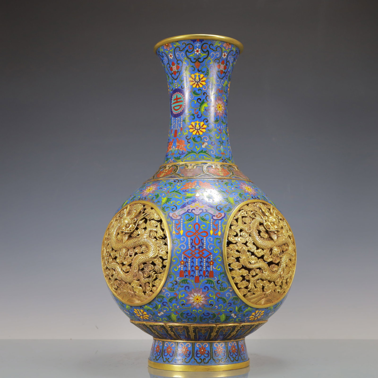 A Huge Cloisonne Hollow Dragon Pattern Vase - 5